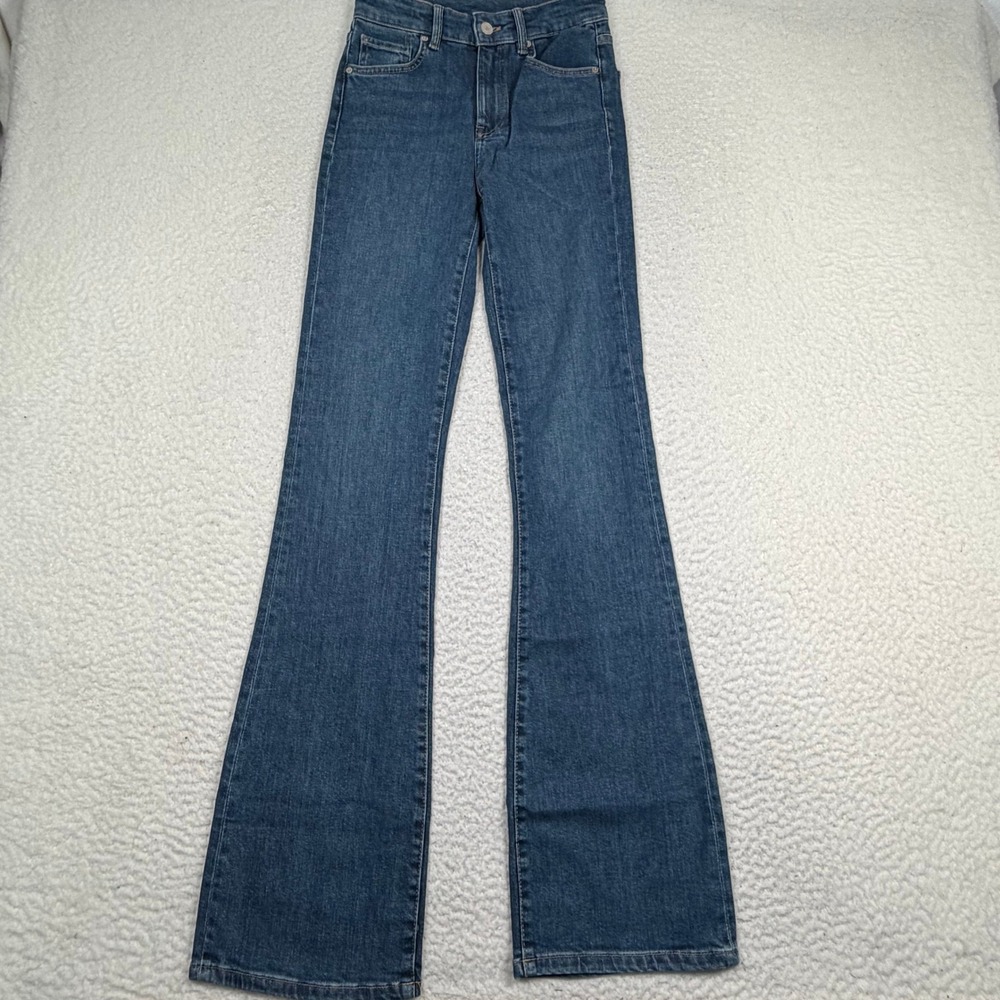 Massimo Dutti Flare Jeans Sz 2 Blue High Rise Denim Retro 70s Stretch 34" Inseam